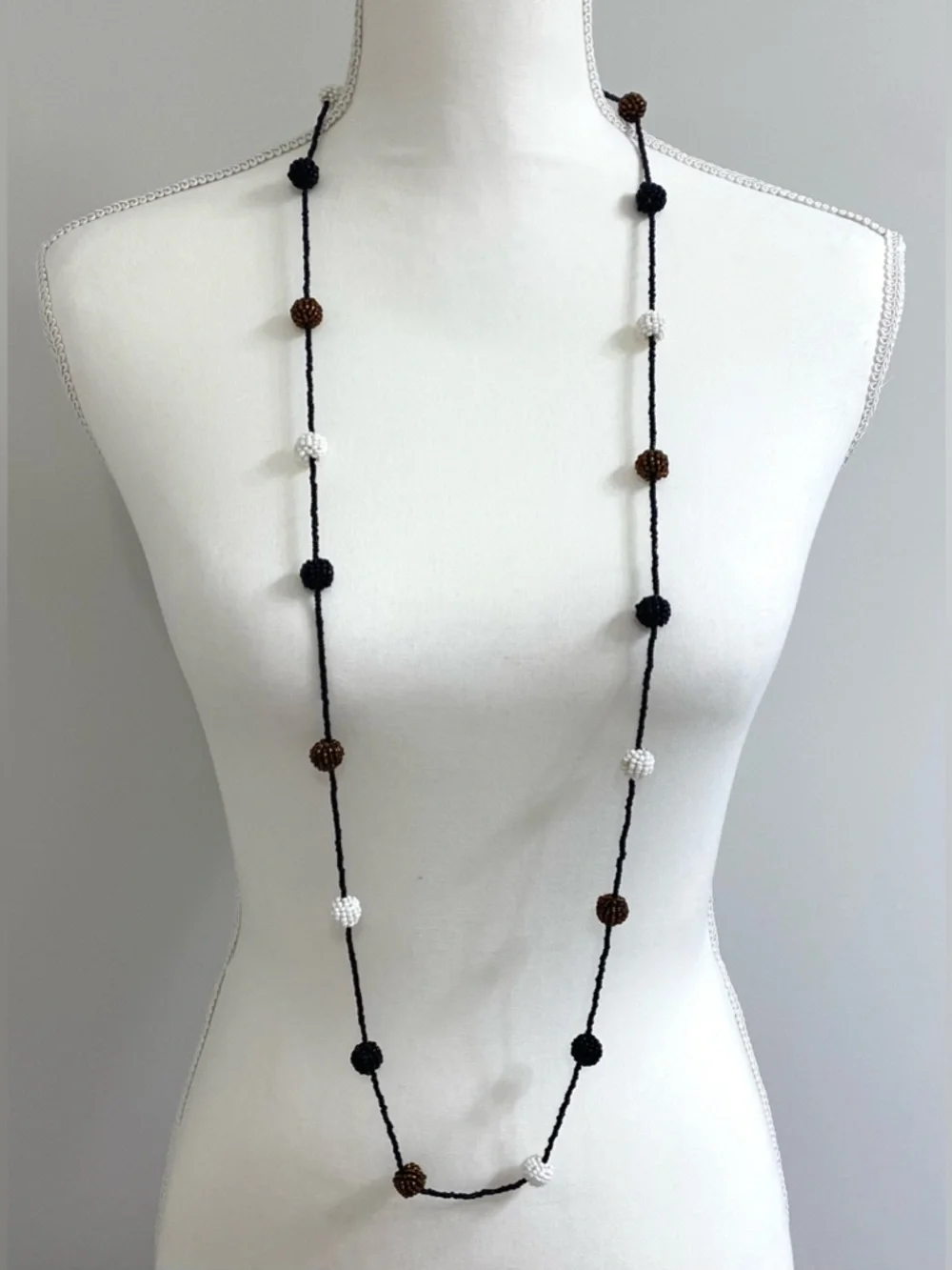 Black White Brown Beaded Necklace Boho Eclectic Whimsigoth Fairy 90s Minimalism